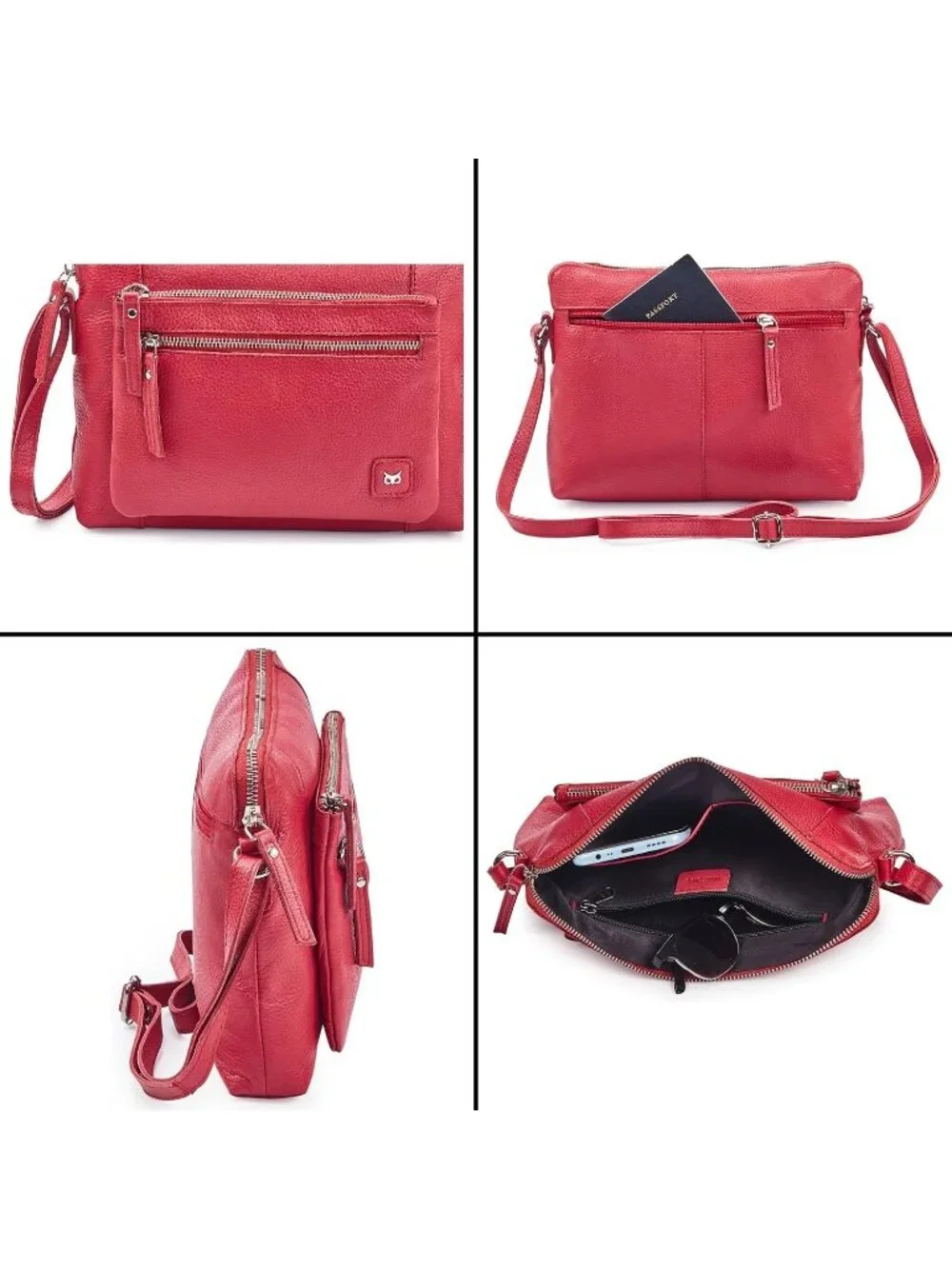 Women's Red Genuine Leather Sling Purse with Adjustable Strap Crossbody bags